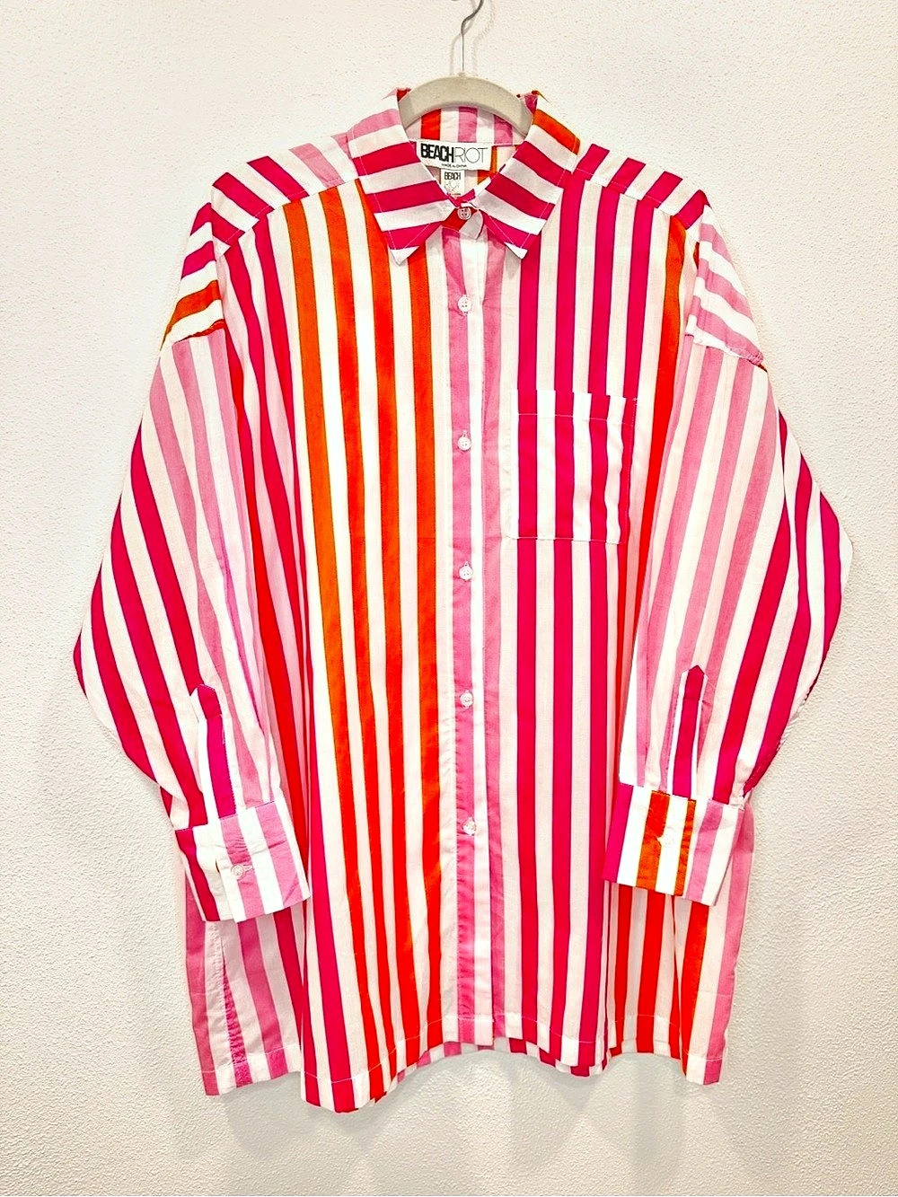 Beach Riot Pink Orange Striped Oversized Button Up Shirt Size S/M